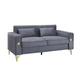 Velvet Loveseat Sofa with 2 Pillows, 2 Seater Straight Row Couch with Removable Cushions and Square Arms for Living Room, Grey