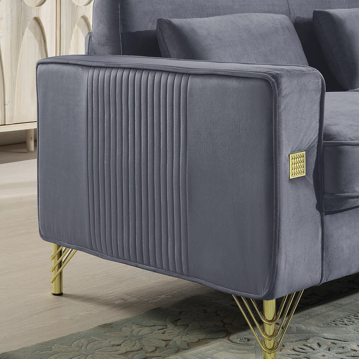 Velvet Loveseat Sofa with 2 Pillows, 2 Seater Straight Row Couch with Removable Cushions and Square Arms for Living Room, Grey