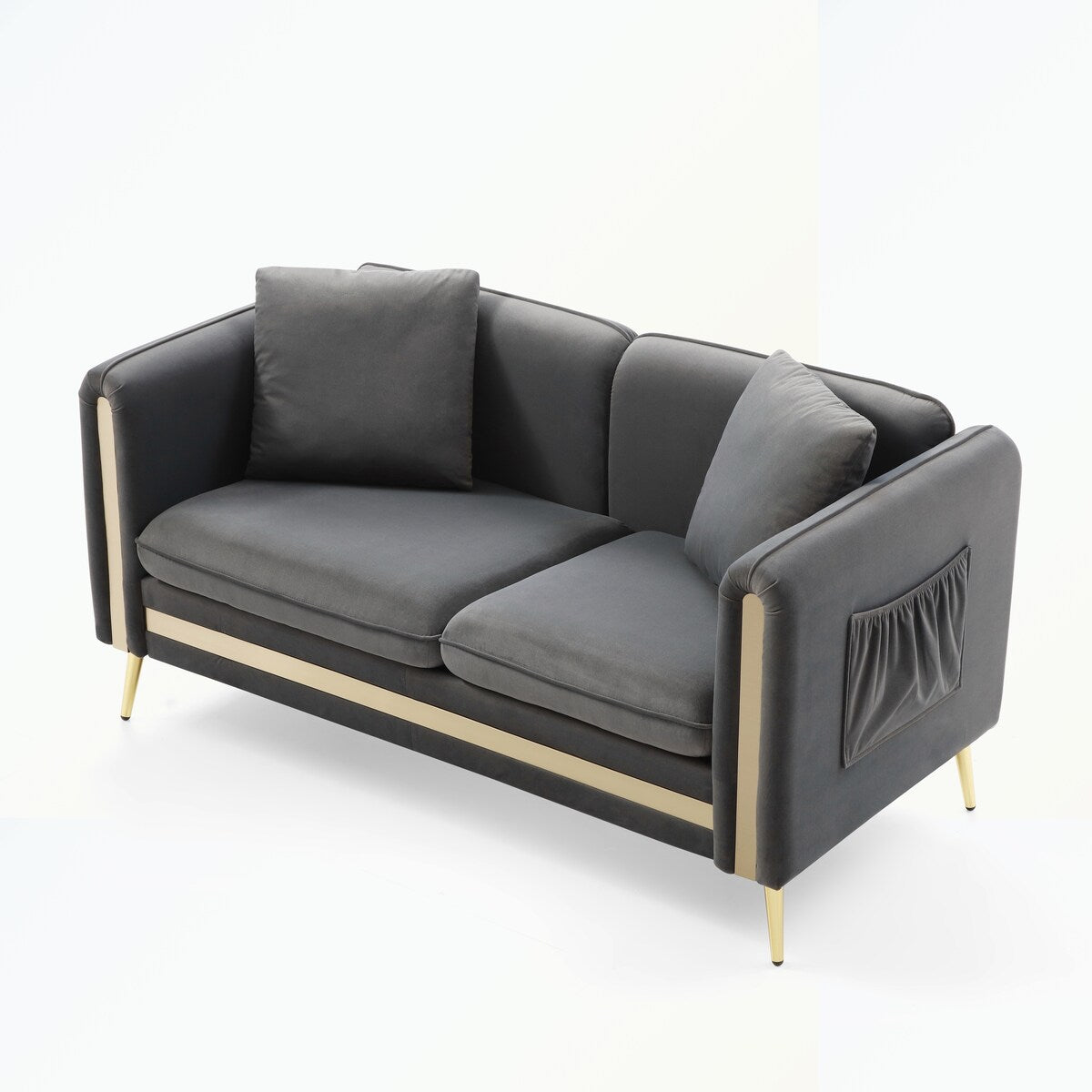 Velvet Loveseat Sofa with Removable Cushions Side Pocket