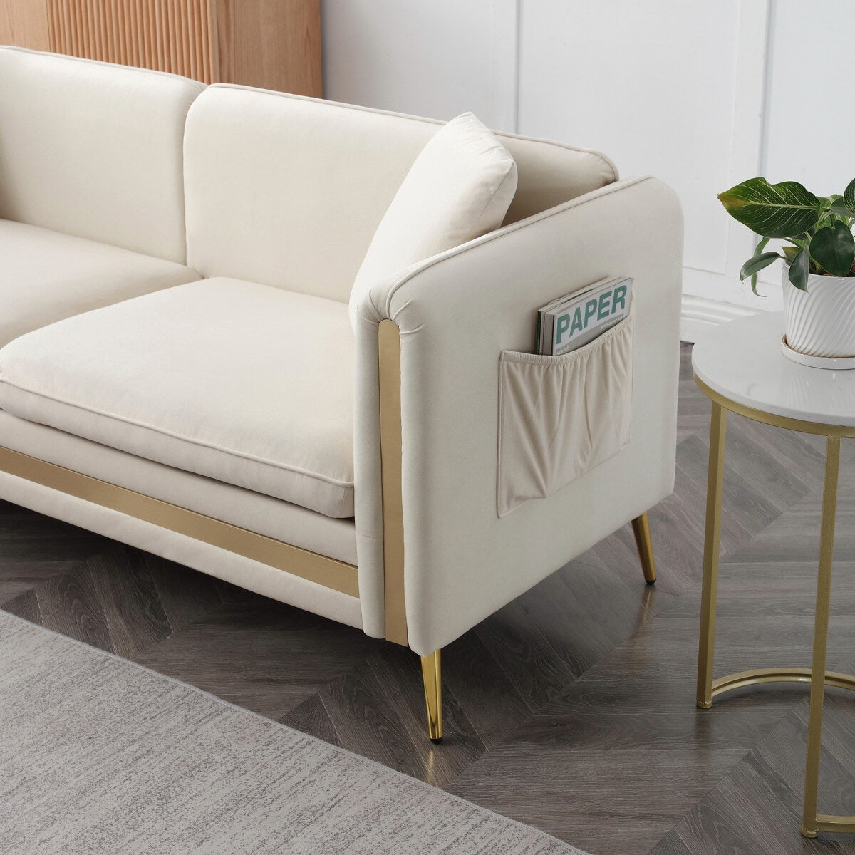 Velvet Loveseat Sofa with Removable Cushions Side Pocket