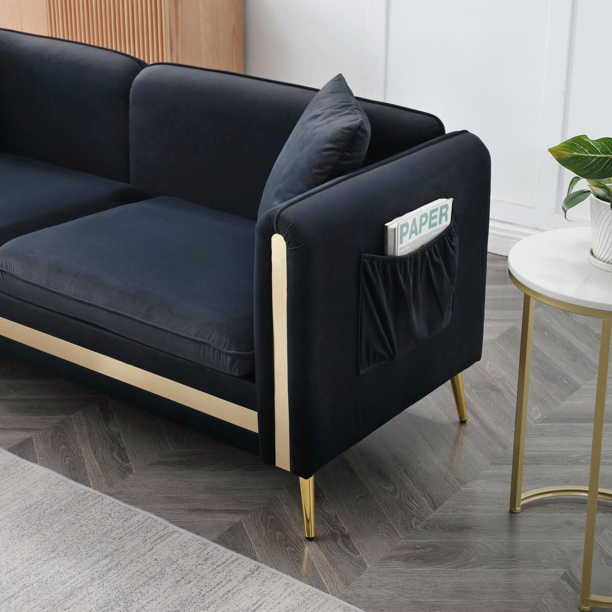 Velvet Loveseat Sofa with Removable Cushions Side Pocket