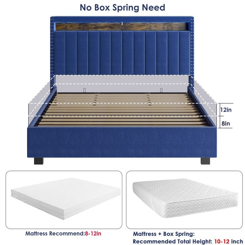 Velvet Luxury Gas Lift Storage Bed with Storage Headboard ,King Size