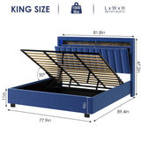 Velvet Luxury Gas Lift Storage Bed with Storage Headboard ,King Size