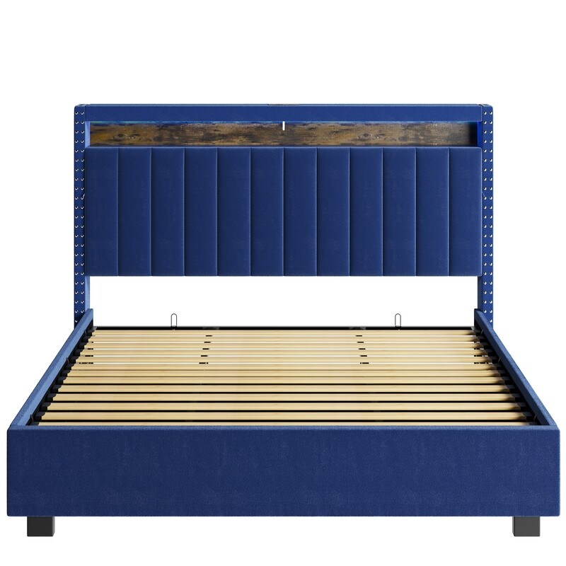 Velvet Luxury Gas Lift Storage Bed with Storage Headboard ,King Size