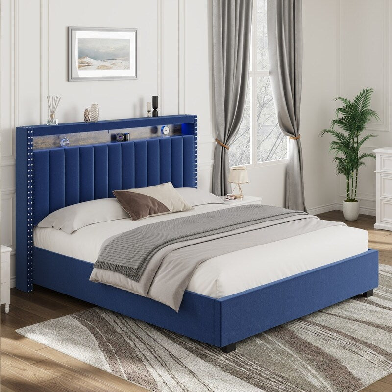 Velvet Luxury Gas Lift Storage Bed with Storage Headboard ,King Size