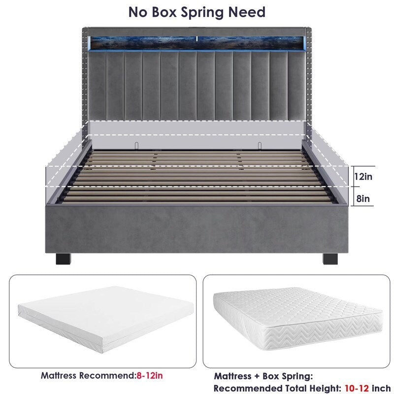 Velvet Luxury Gas Lift Storage Bed with Storage Headboard ,King Size