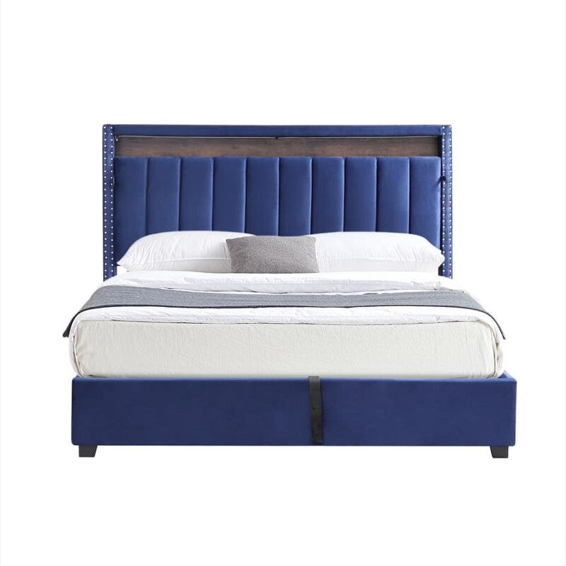 Velvet Luxury Gas Lift Storage Bed with Storage Headboard ,King Size