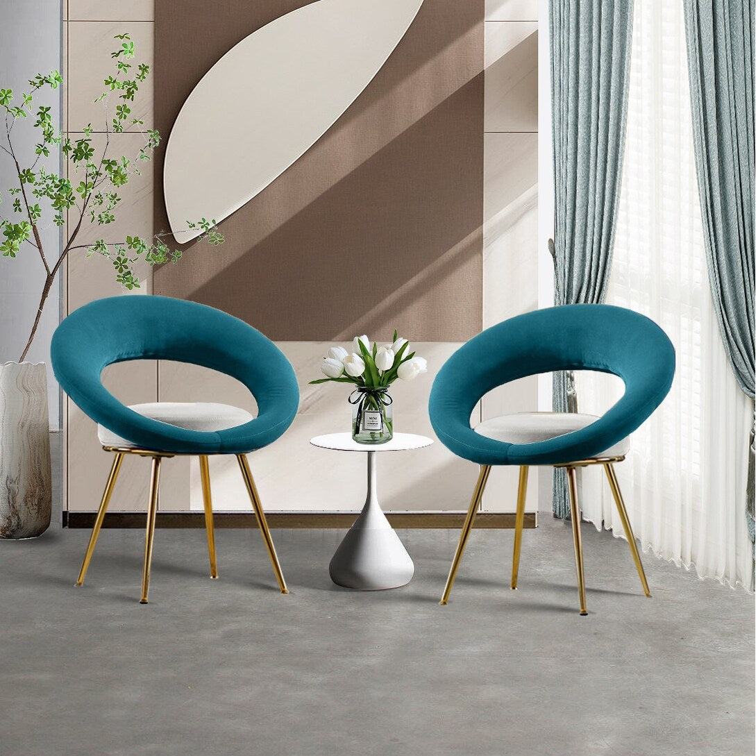 Velvet Modern Accent/Conversation Lounge Chair With Gold Plated Legs, Suitable For Office, Lounge, Living Room, Set of 2