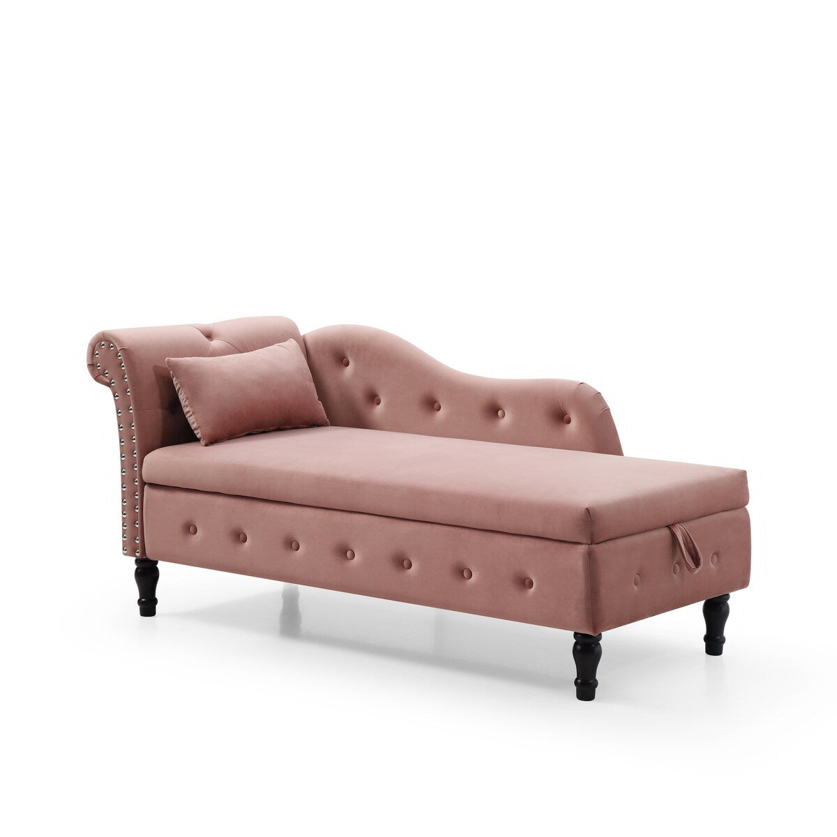 61" Velvet Multifunctional Storage Chaise Lounge Buttons Tufted Nailhead Trimmed Solid Wood Legs with 1 Pillow,Orange