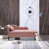 61" Velvet Multifunctional Storage Chaise Lounge Buttons Tufted Nailhead Trimmed Solid Wood Legs with 1 Pillow,Orange