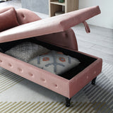 61" Velvet Multifunctional Storage Chaise Lounge Buttons Tufted Nailhead Trimmed Solid Wood Legs with 1 Pillow,Orange