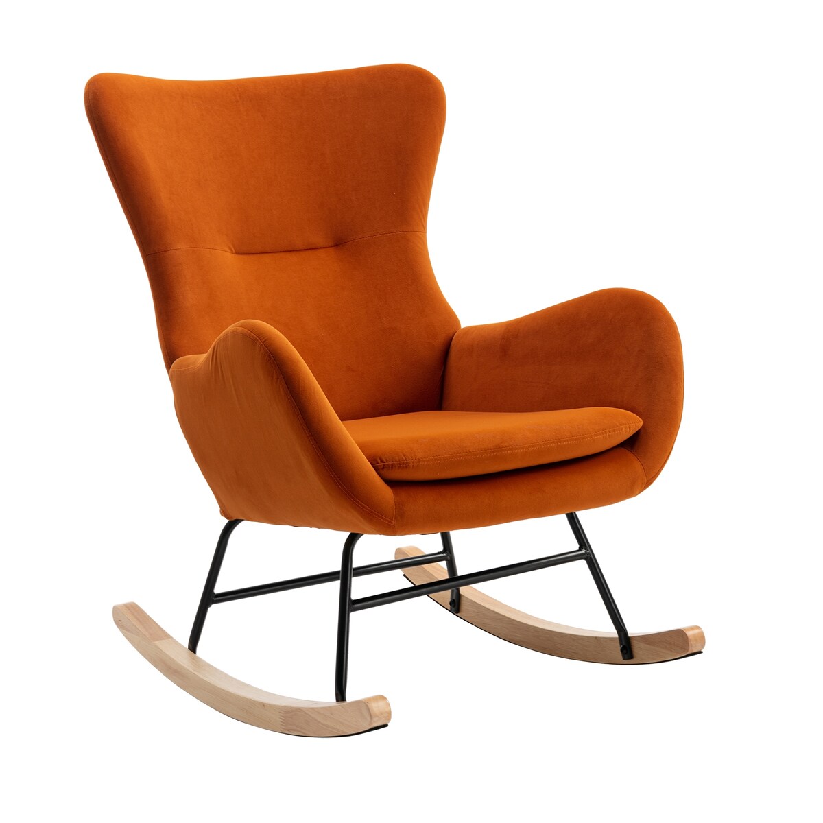 Velvet Padded Seat Rocking Chair with High Backrest and Armrests
