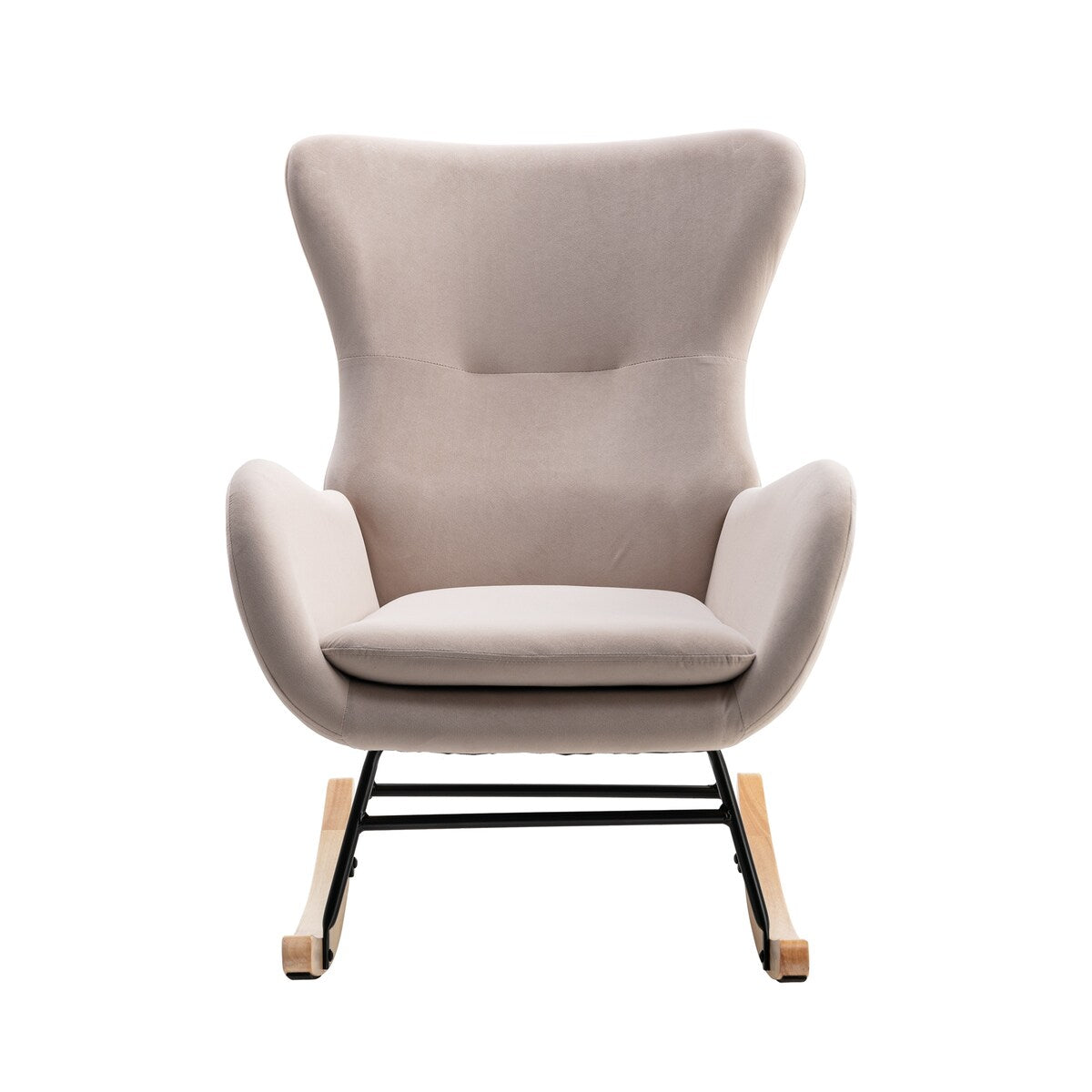 Velvet Padded Seat Rocking Chair with High Backrest and Armrests