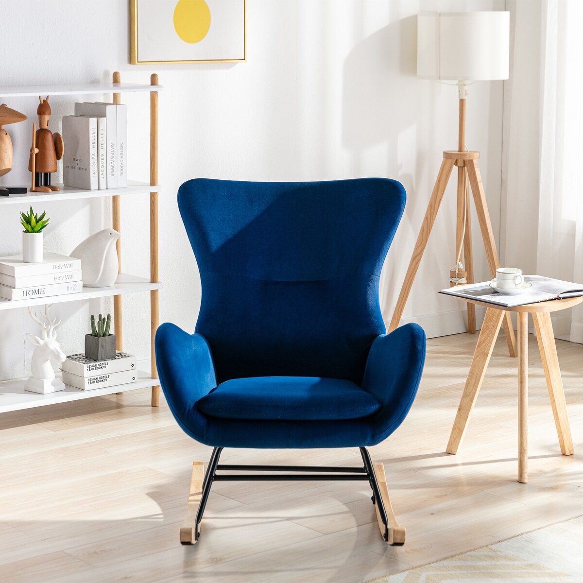 Velvet Padded Seat Rocking Chair with High Backrest and Armrests
