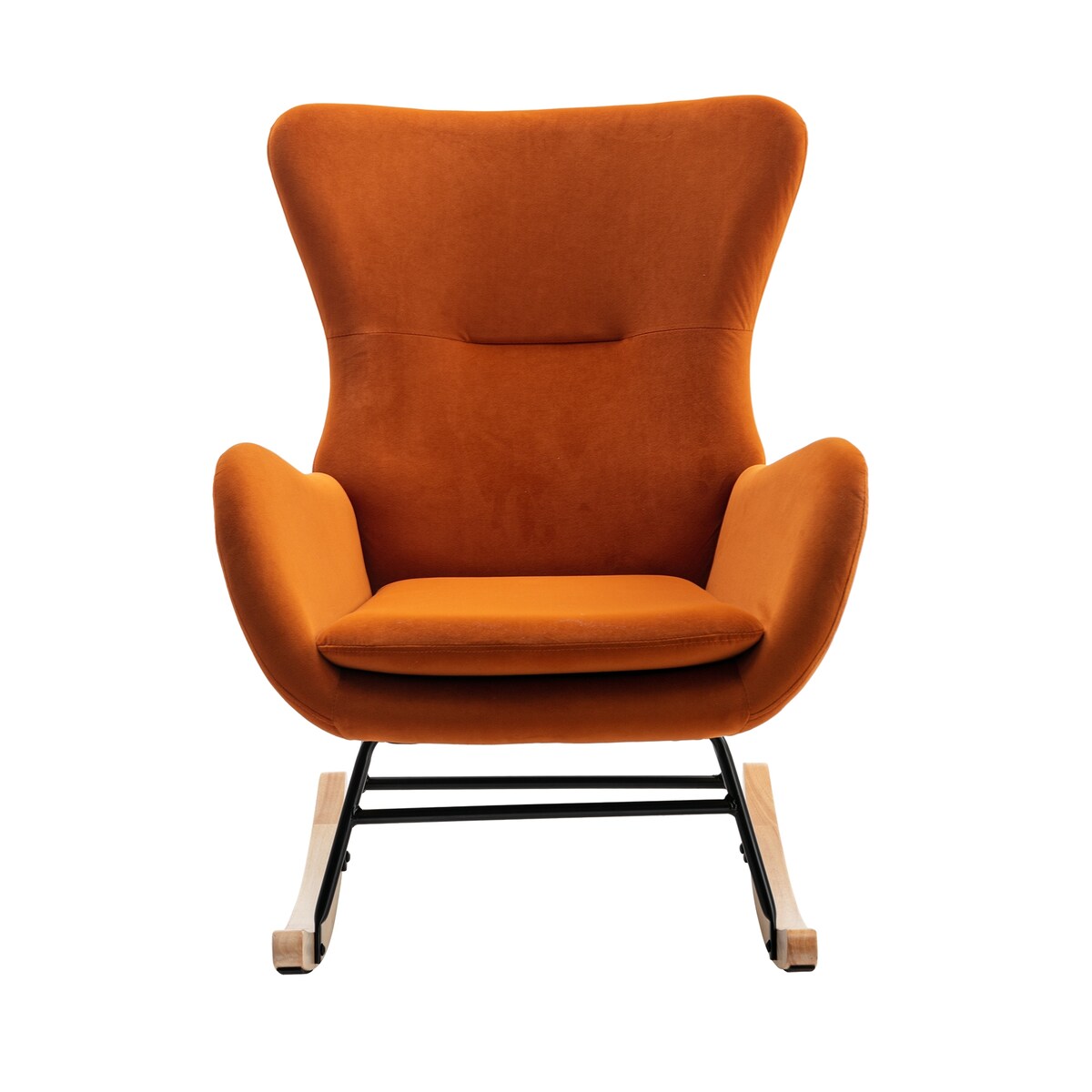 Velvet Padded Seat Rocking Chair with High Backrest and Armrests
