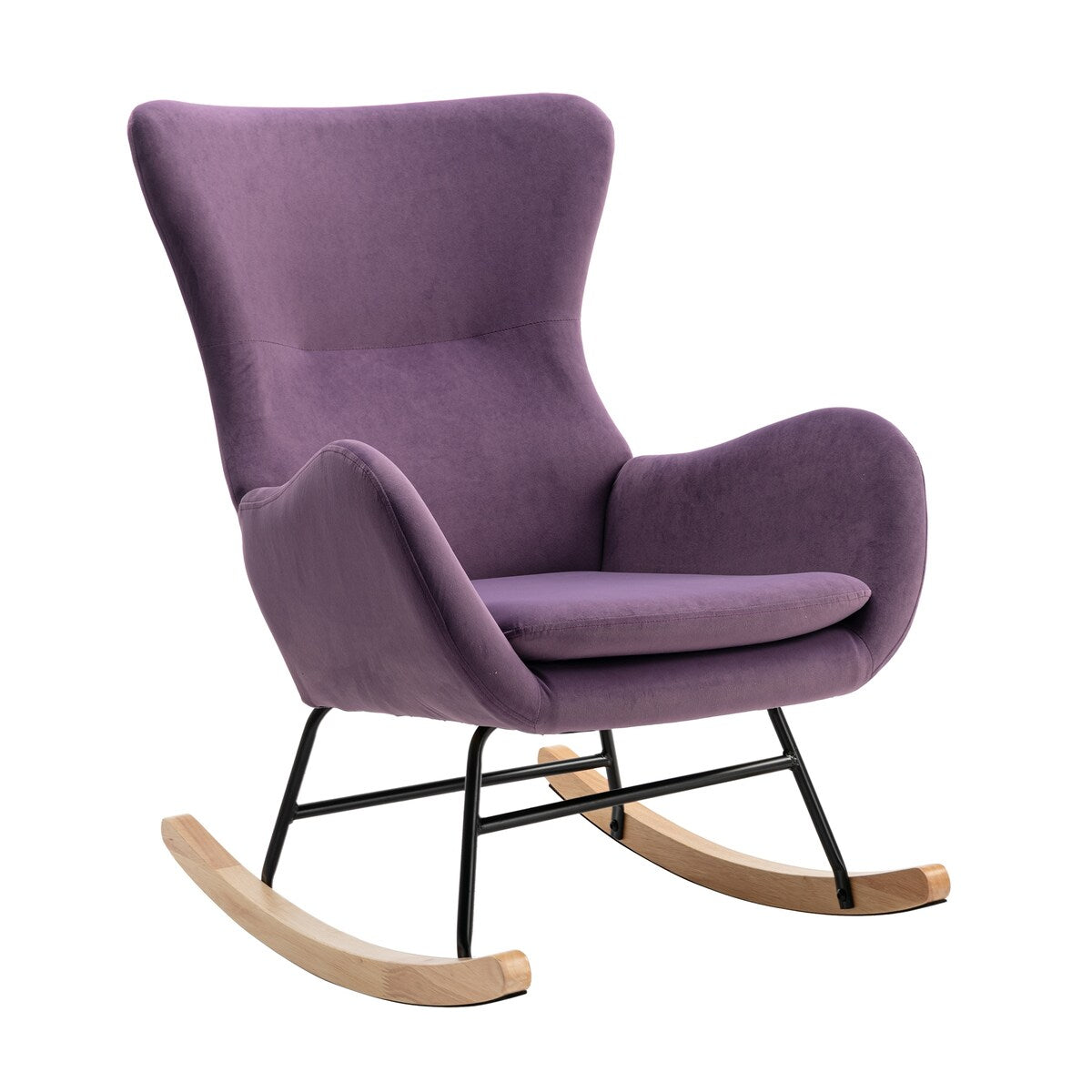 Velvet Padded Seat Rocking Chair with High Backrest and Armrests