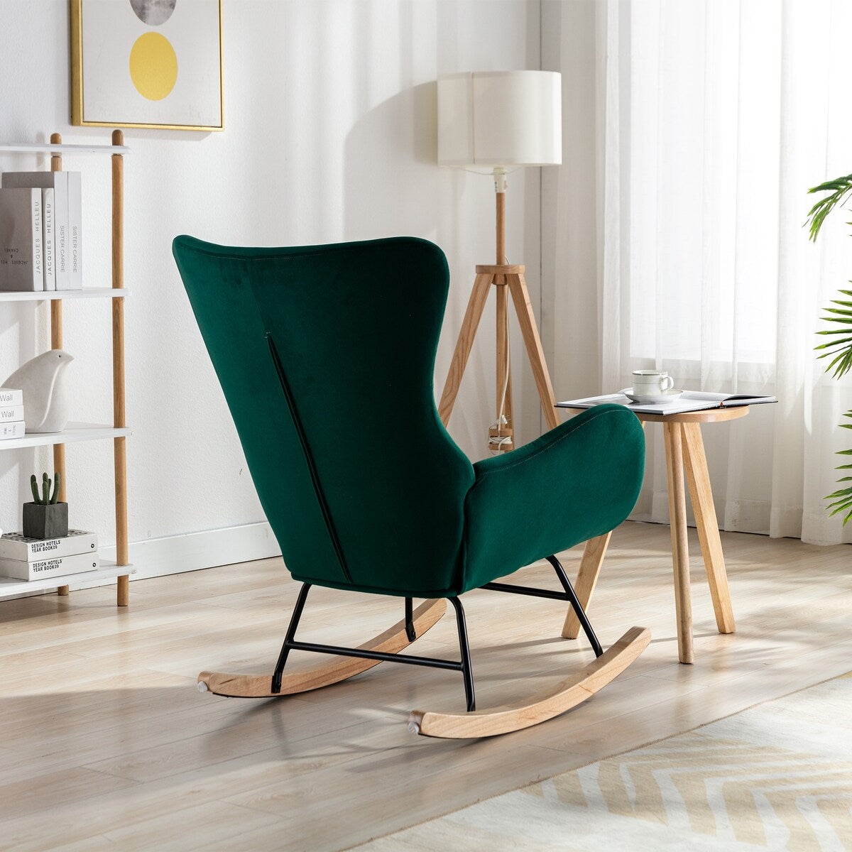 Velvet Padded Seat Rocking Chair with High Backrest and Armrests
