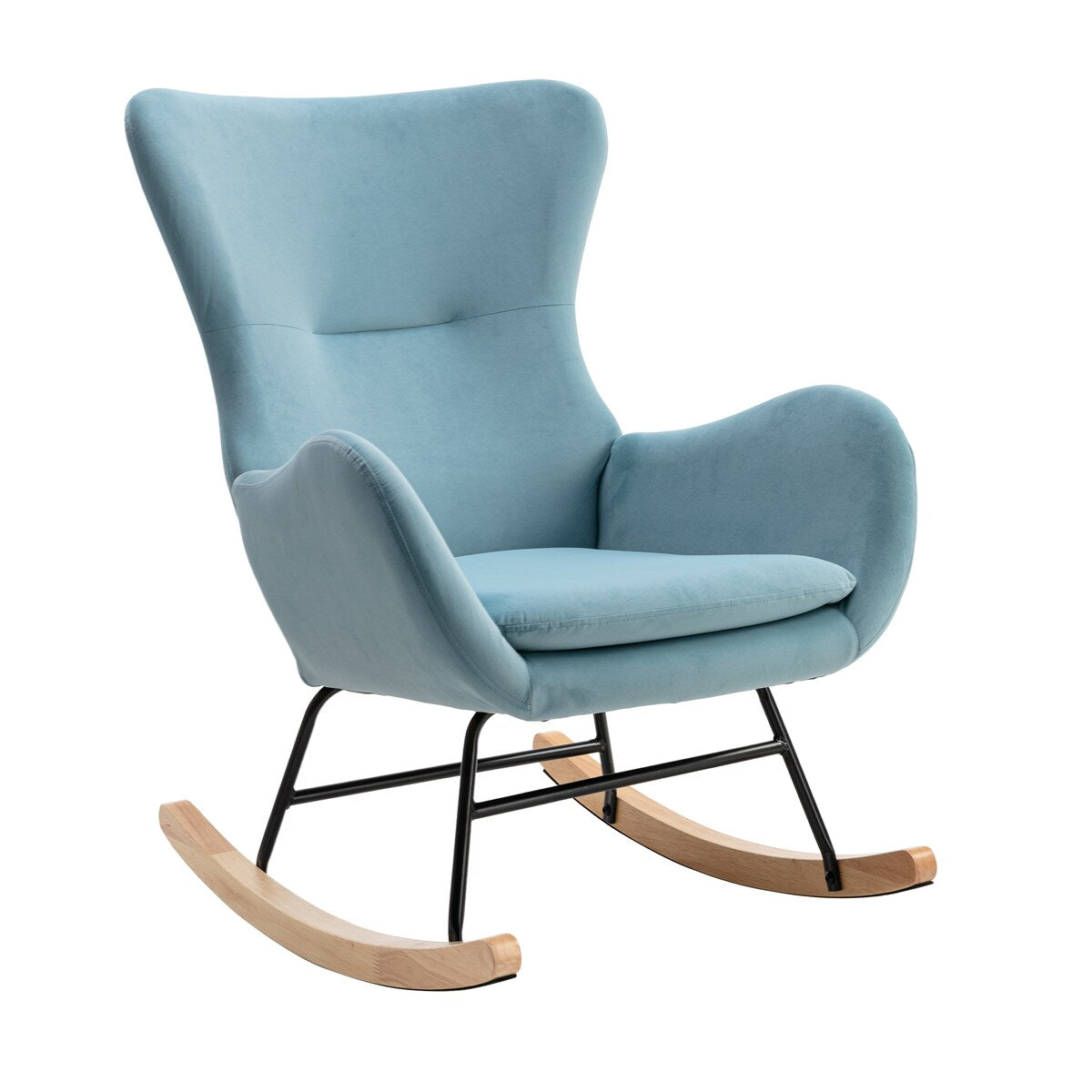 Velvet Padded Seat Rocking Chair with High Backrest and Armrests