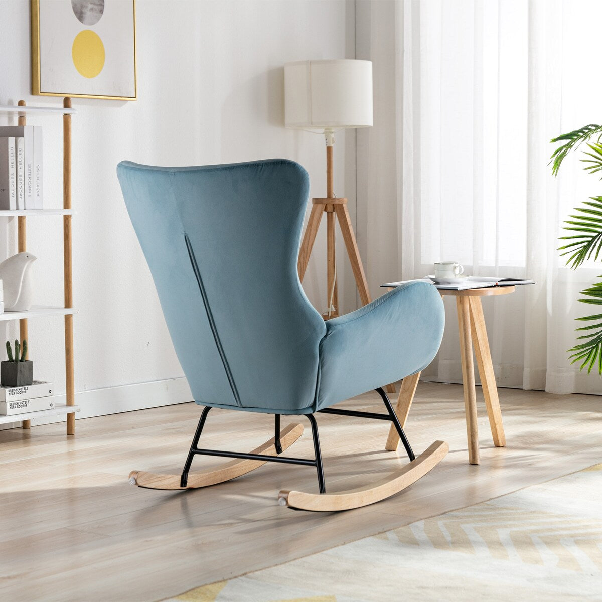 Velvet Padded Seat Rocking Chair with High Backrest and Armrests