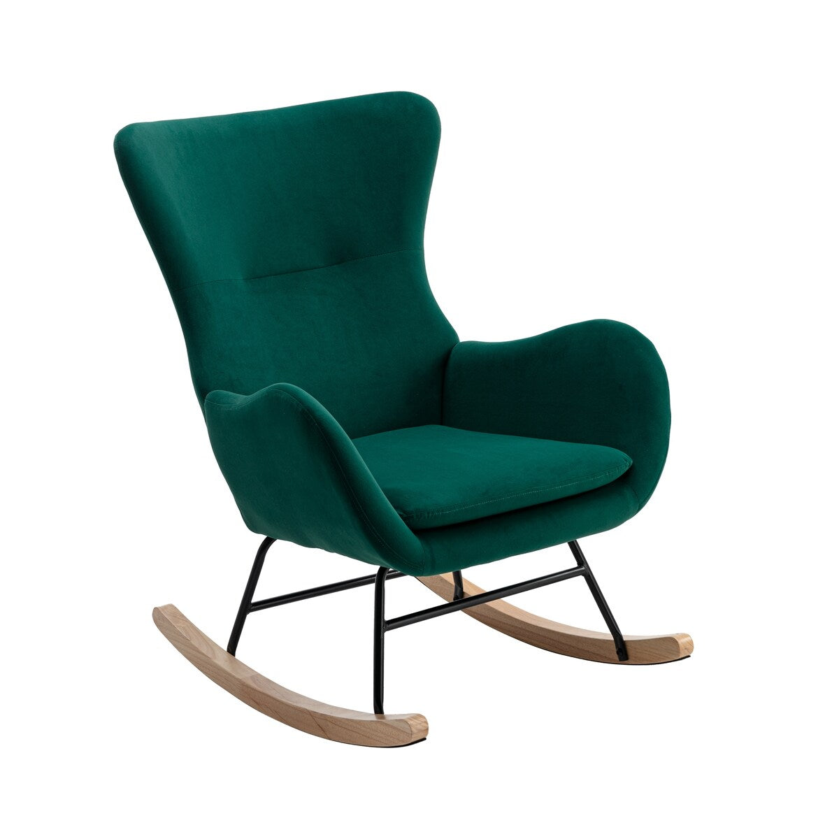 Velvet Padded Seat Rocking Chair with High Backrest and Armrests