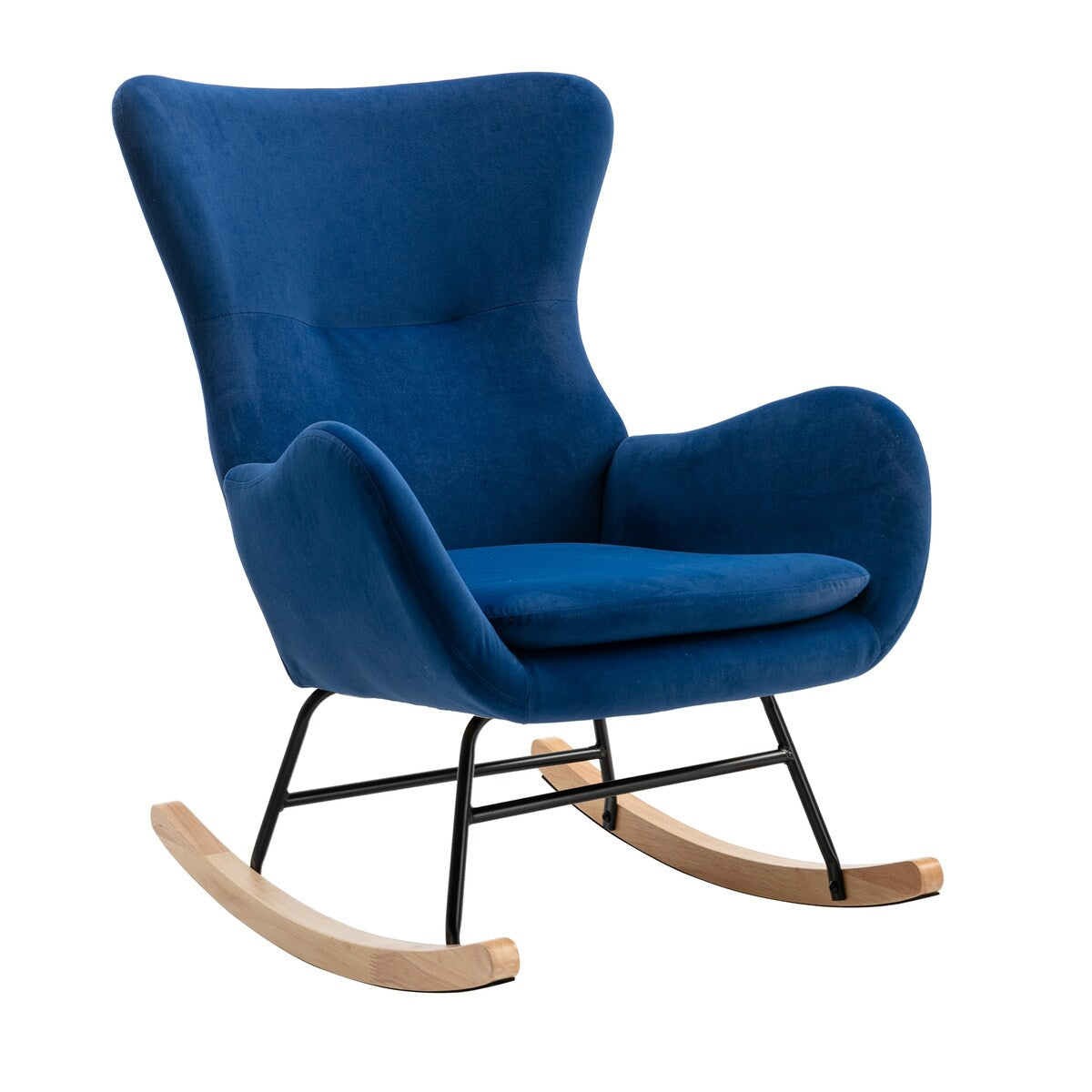 Velvet Padded Seat Rocking Chair with High Backrest and Armrests