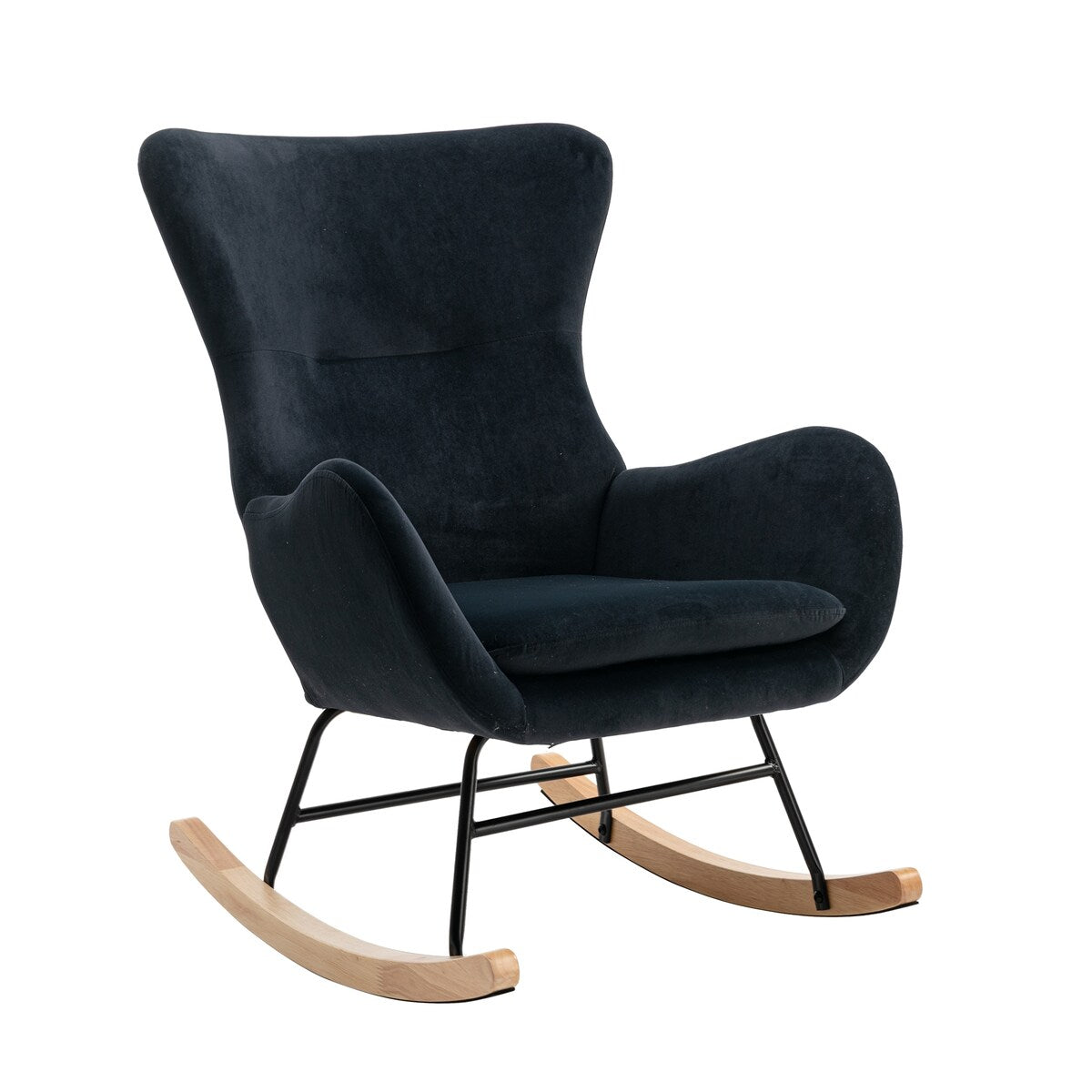 Velvet Padded Seat Rocking Chair with High Backrest and Armrests