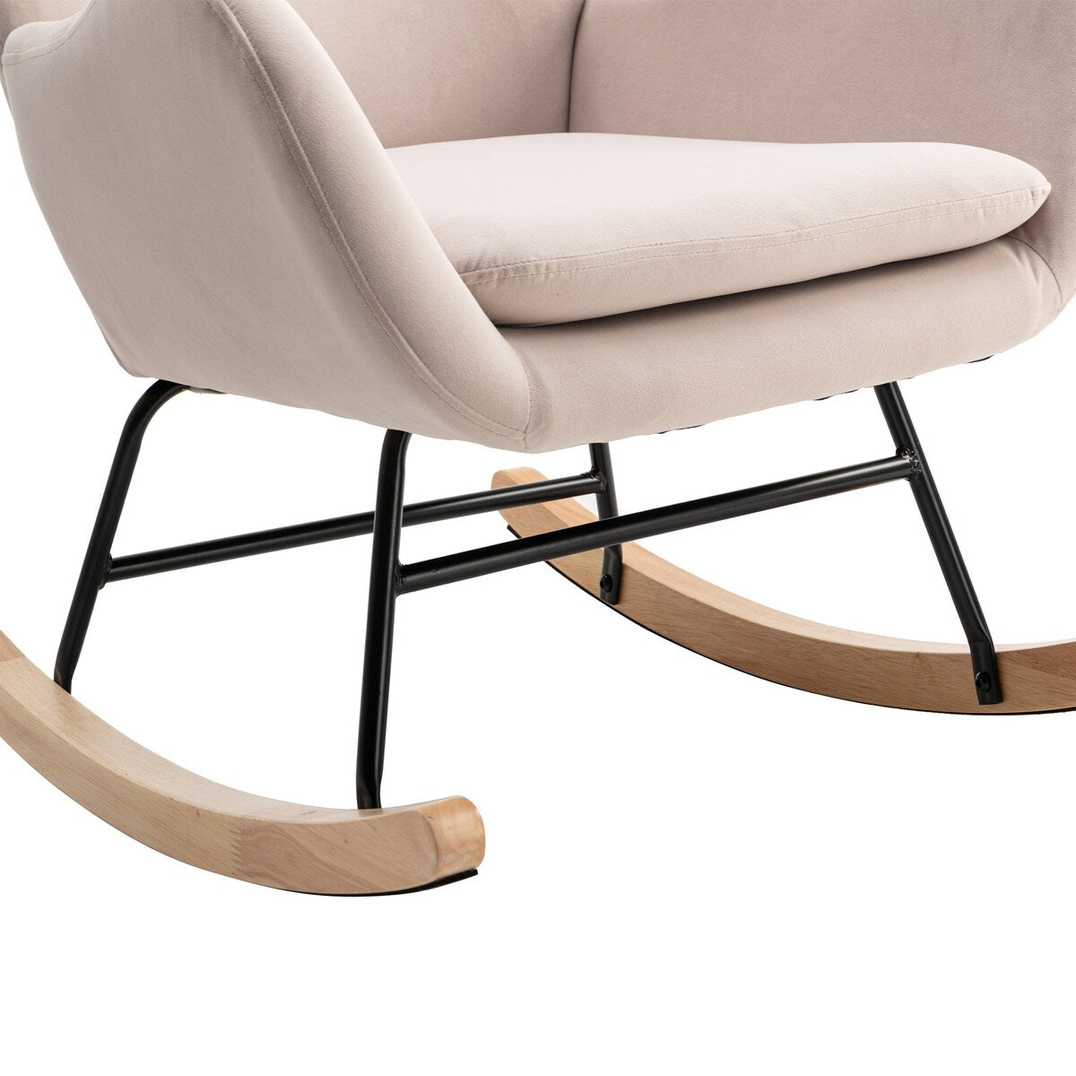 Velvet Padded Seat Rocking Chair with High Backrest and Armrests