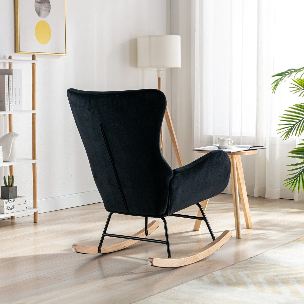 Velvet Padded Seat Rocking Chair with High Backrest and Armrests