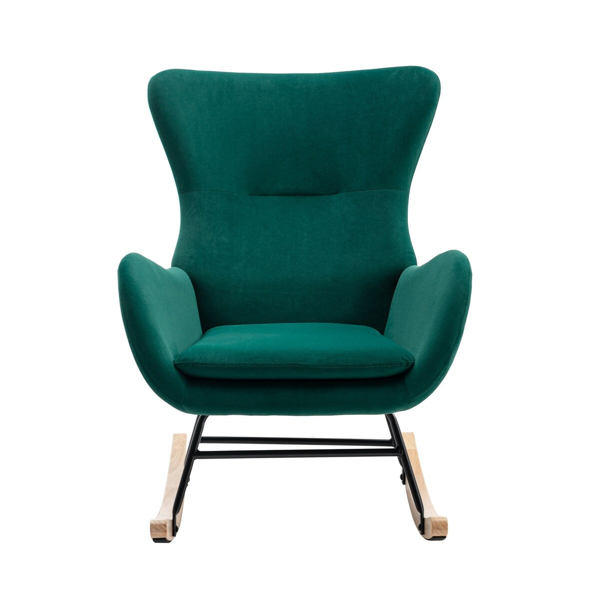 Velvet Padded Seat Rocking Chair with High Backrest and Armrests