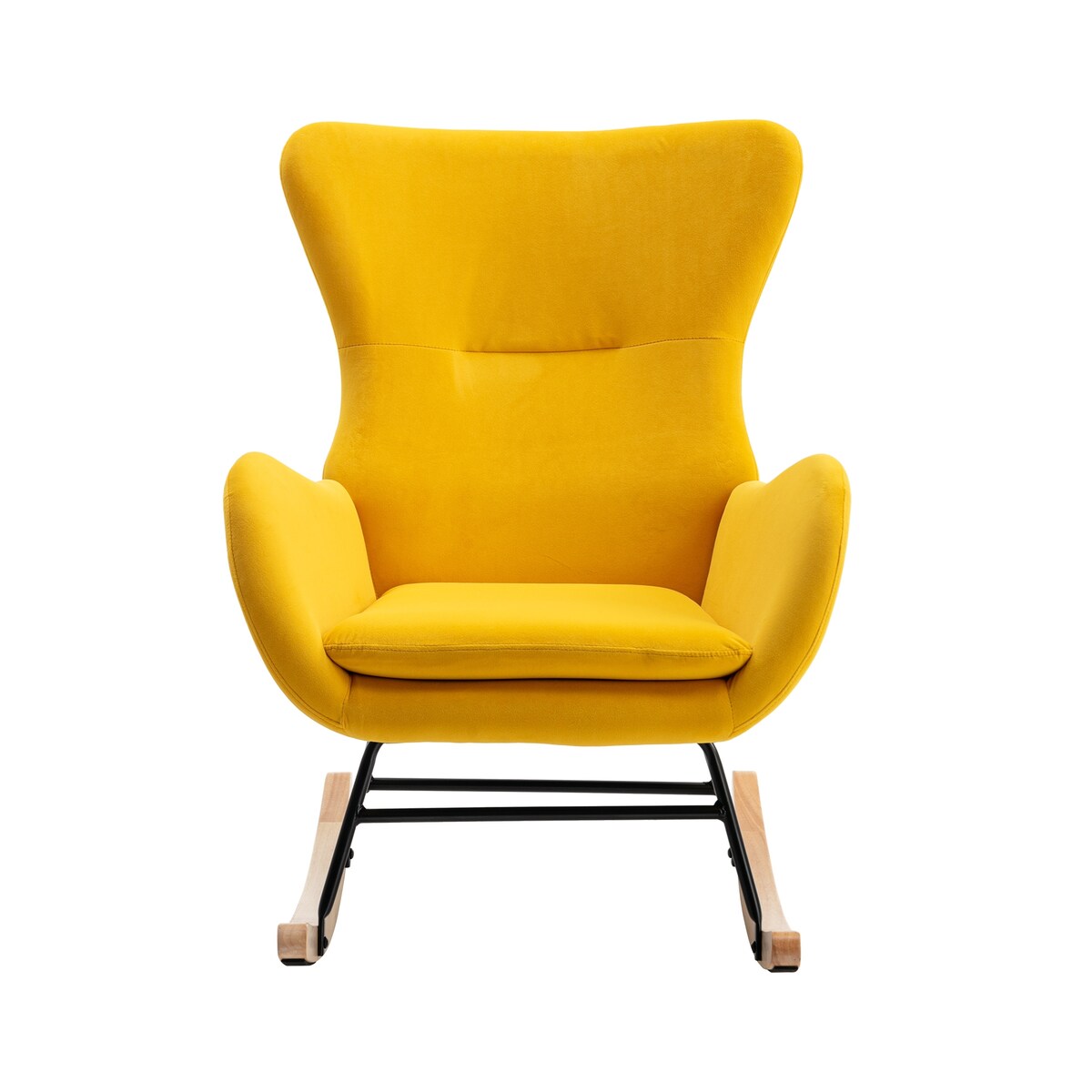 Velvet Padded Seat Rocking Chair with High Backrest and Armrests