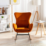Velvet Padded Seat Rocking Chair with High Backrest and Armrests