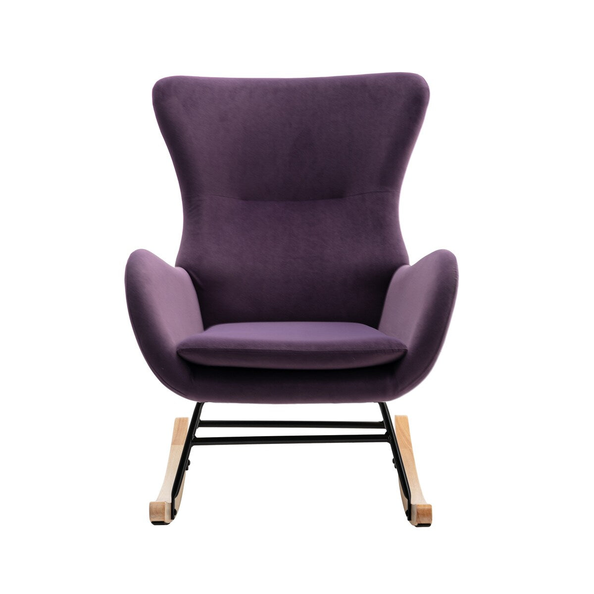 Velvet Padded Seat Rocking Chair with High Backrest and Armrests