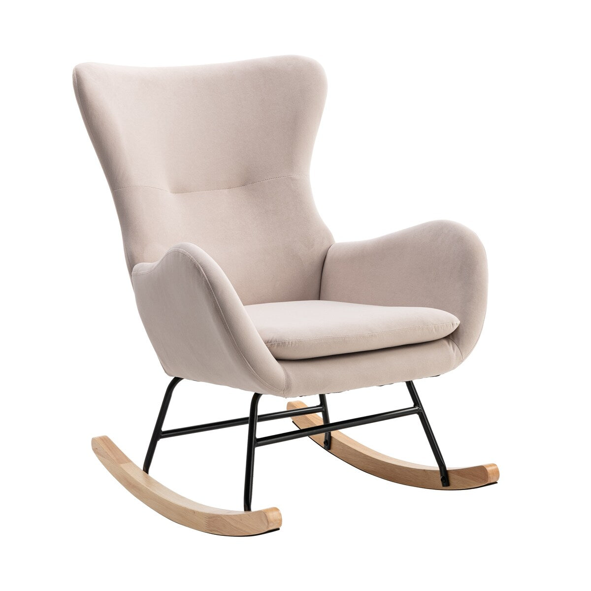 Velvet Padded Seat Rocking Chair with High Backrest and Armrests