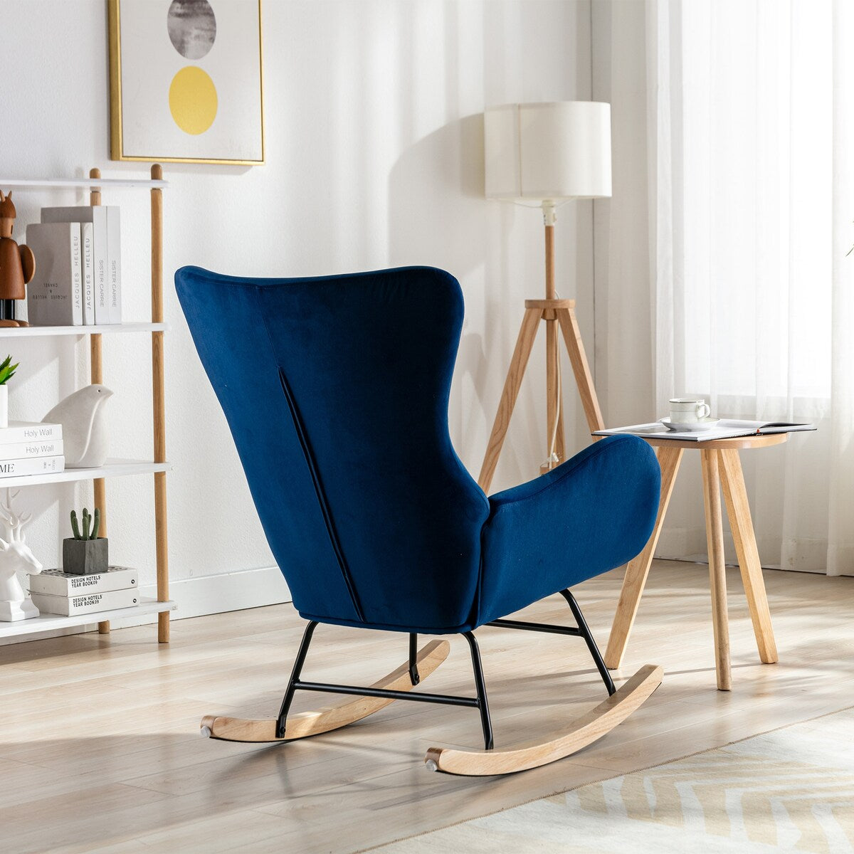 Velvet Padded Seat Rocking Chair with High Backrest and Armrests