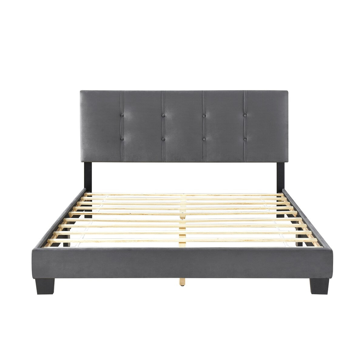 Velvet Queen Platform Bed with Adjustable Tufted Headboard