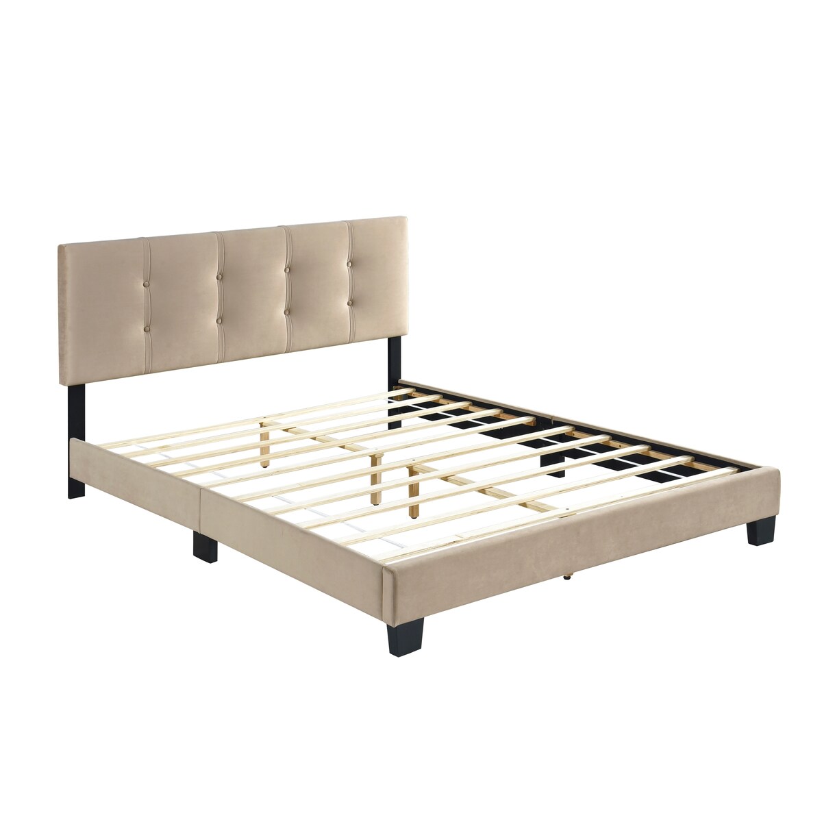 Velvet Queen Platform Bed with Adjustable Tufted Headboard