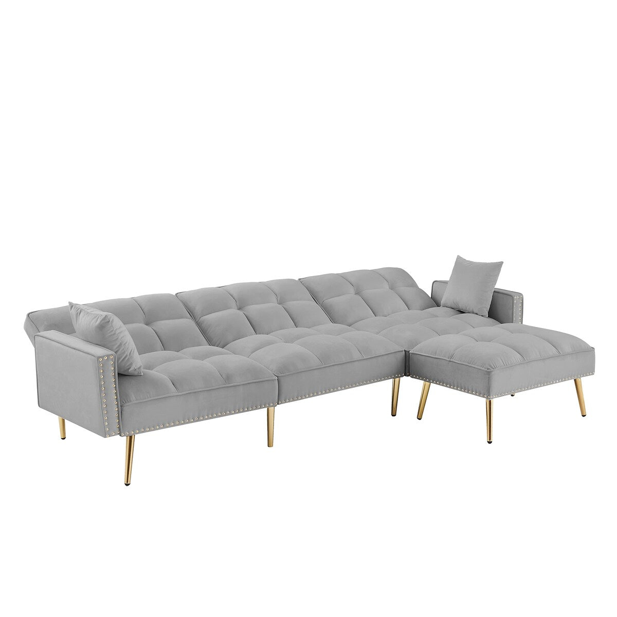 Velvet Reversible Sectional Sofa Bed with Movable Ottoman