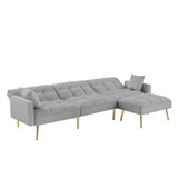 Velvet Reversible Sectional Sofa Bed with Movable Ottoman