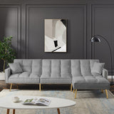 Velvet Reversible Sectional Sofa Bed with Movable Ottoman