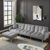 Velvet Reversible Sectional Sofa Bed with Movable Ottoman