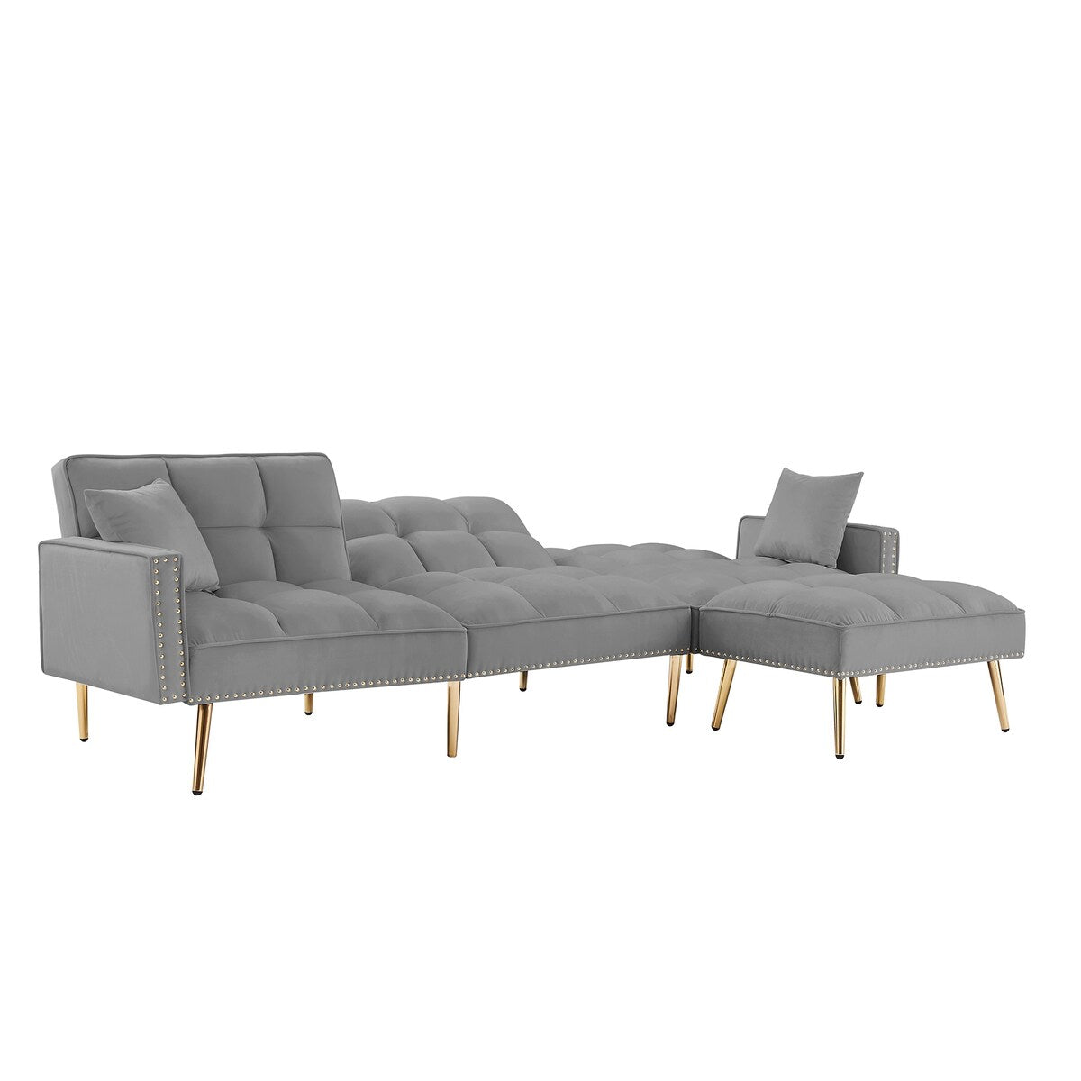 Velvet Reversible Sectional Sofa Bed with Movable Ottoman