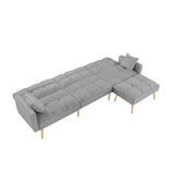 Velvet Reversible Sectional Sofa Bed with Movable Ottoman