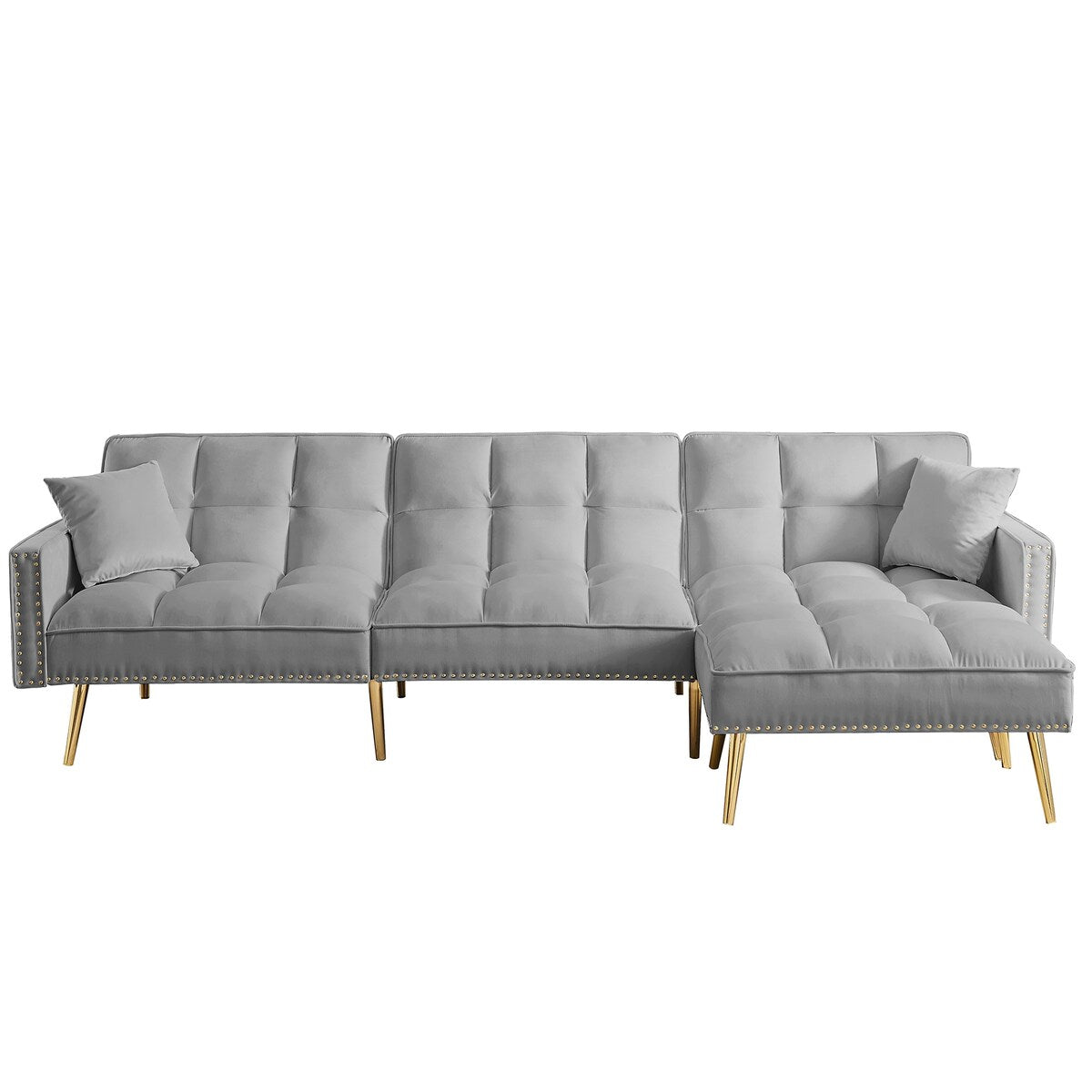 Velvet Reversible Sectional Sofa Bed with Movable Ottoman