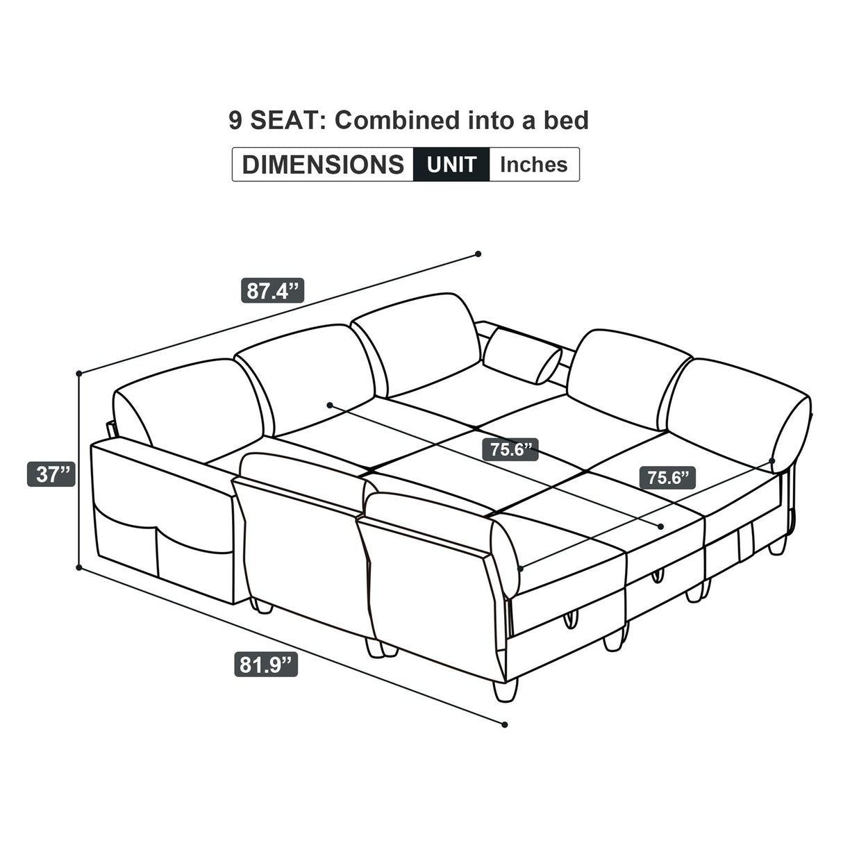 Velvet Sectional Modular Convertible Sofa Bed Set