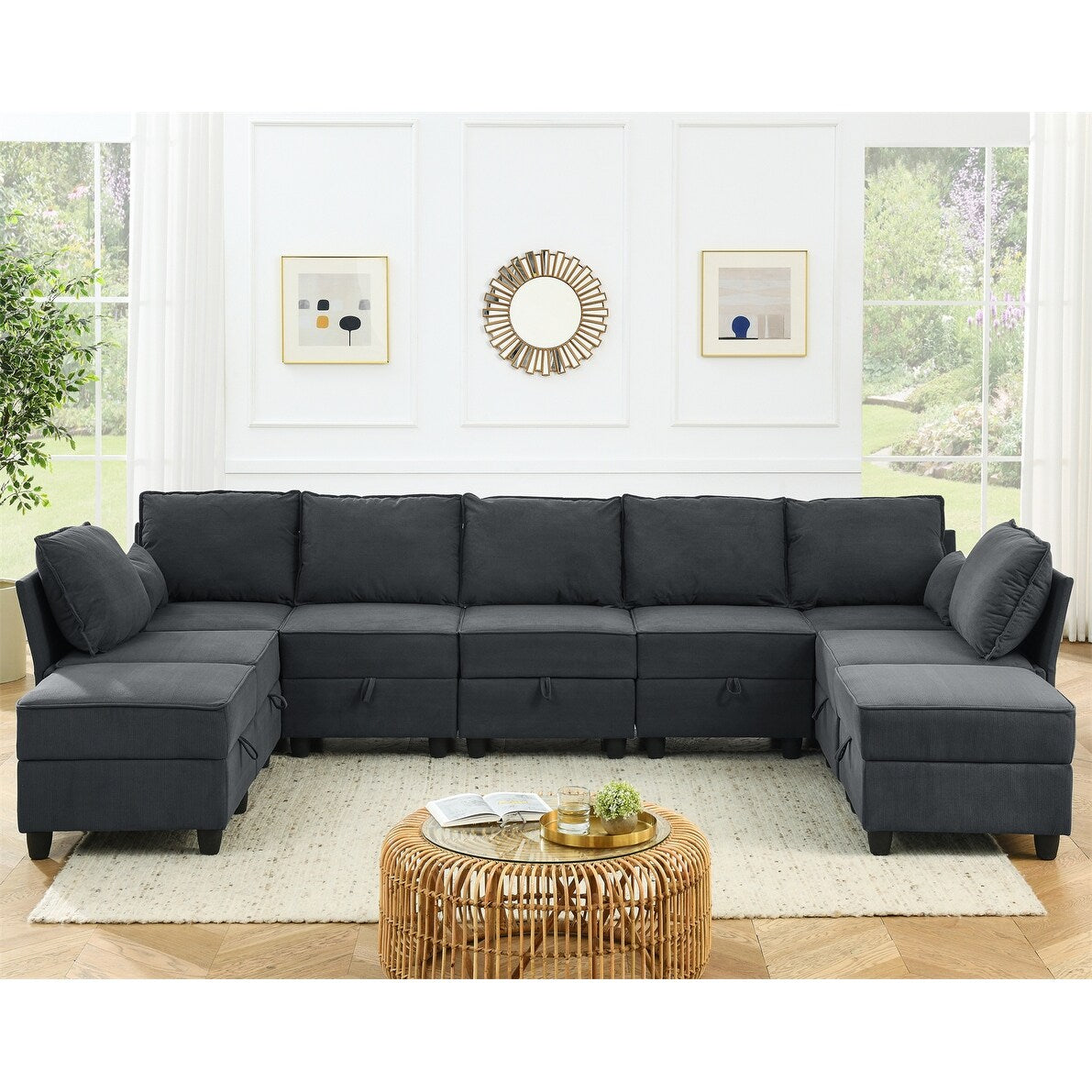 Velvet Sectional Modular Convertible Sofa Bed Set