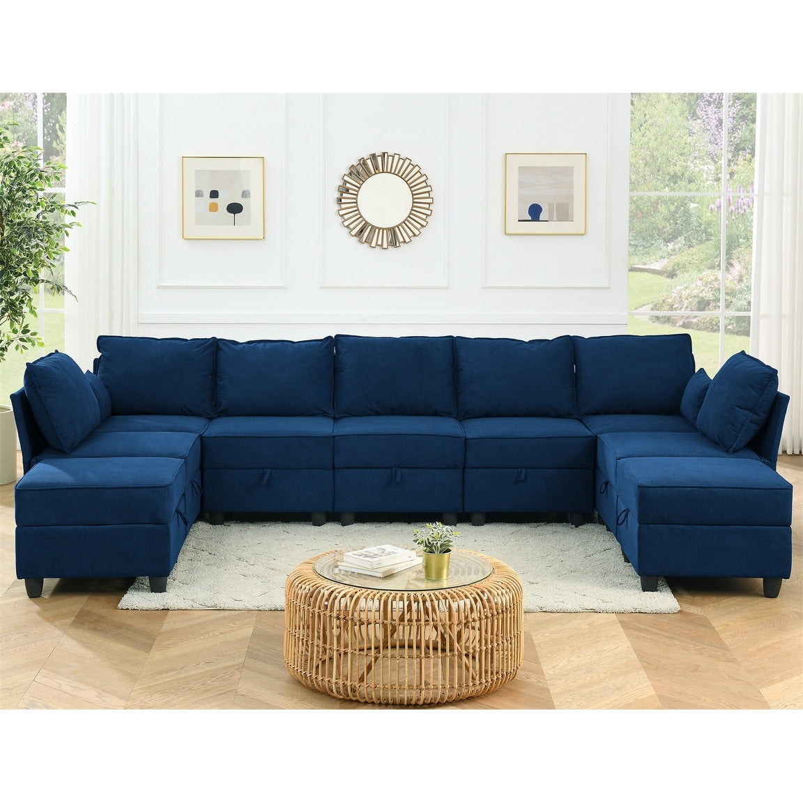 Velvet Sectional Modular Convertible Sofa Bed Set
