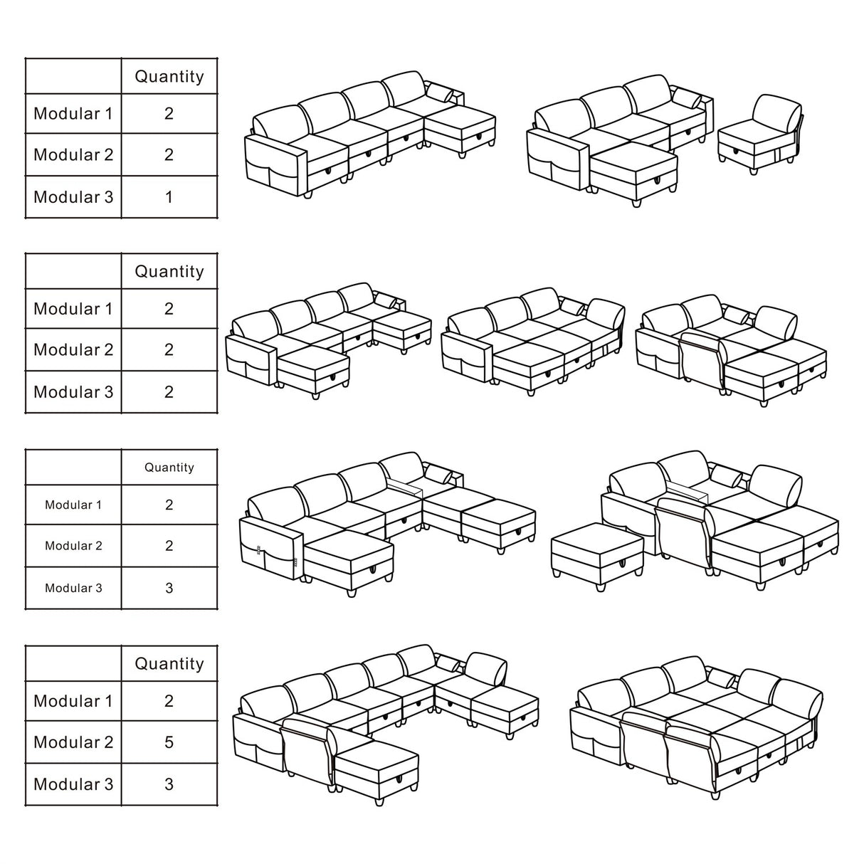 Velvet Sectional Modular Convertible Sofa Bed Set
