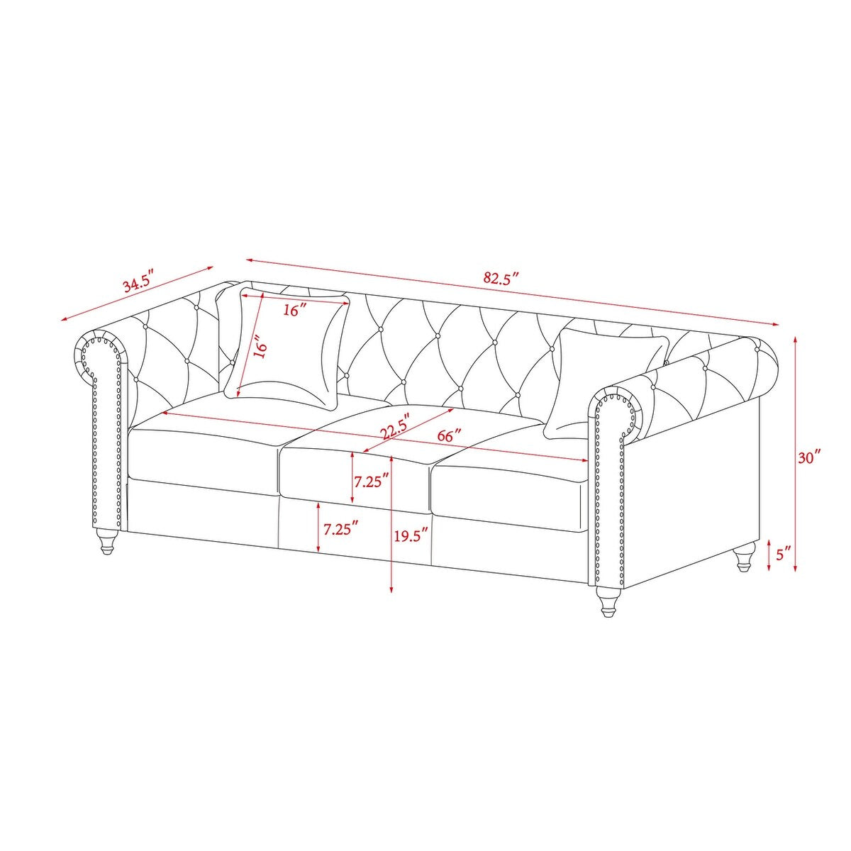 Velvet Sectional Sofa Set W/ 3-seater Sofa and Sofa Chair