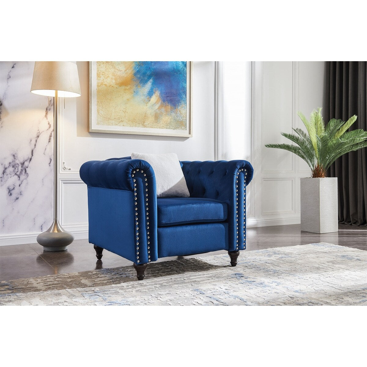 Velvet Sectional Sofa Set W/ 3-seater Sofa and Sofa Chair