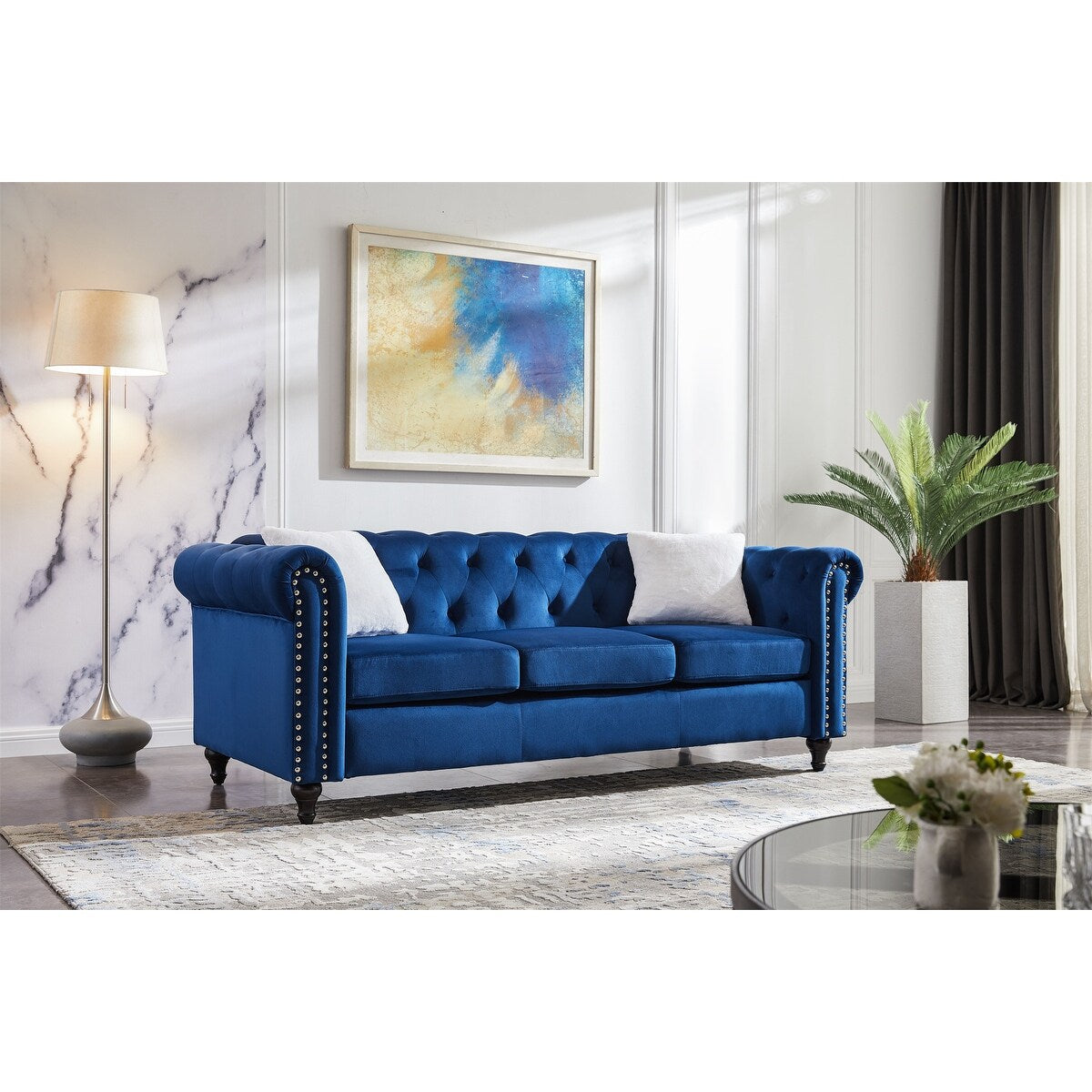 Velvet Sectional Sofa Set W/ 3-seater Sofa and Sofa Chair